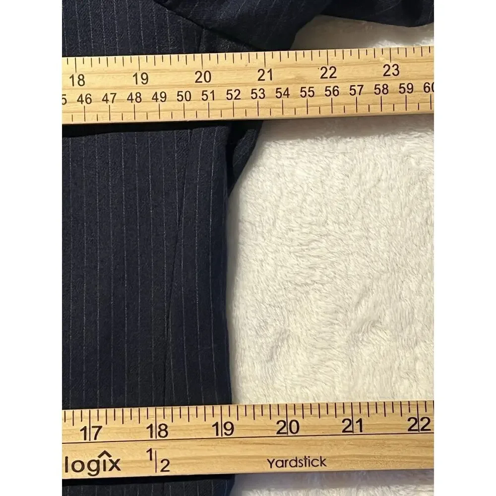 Vtg Yves Saint Laurent France 40L Navy Blue Tonal Stripe Flannel Blazer